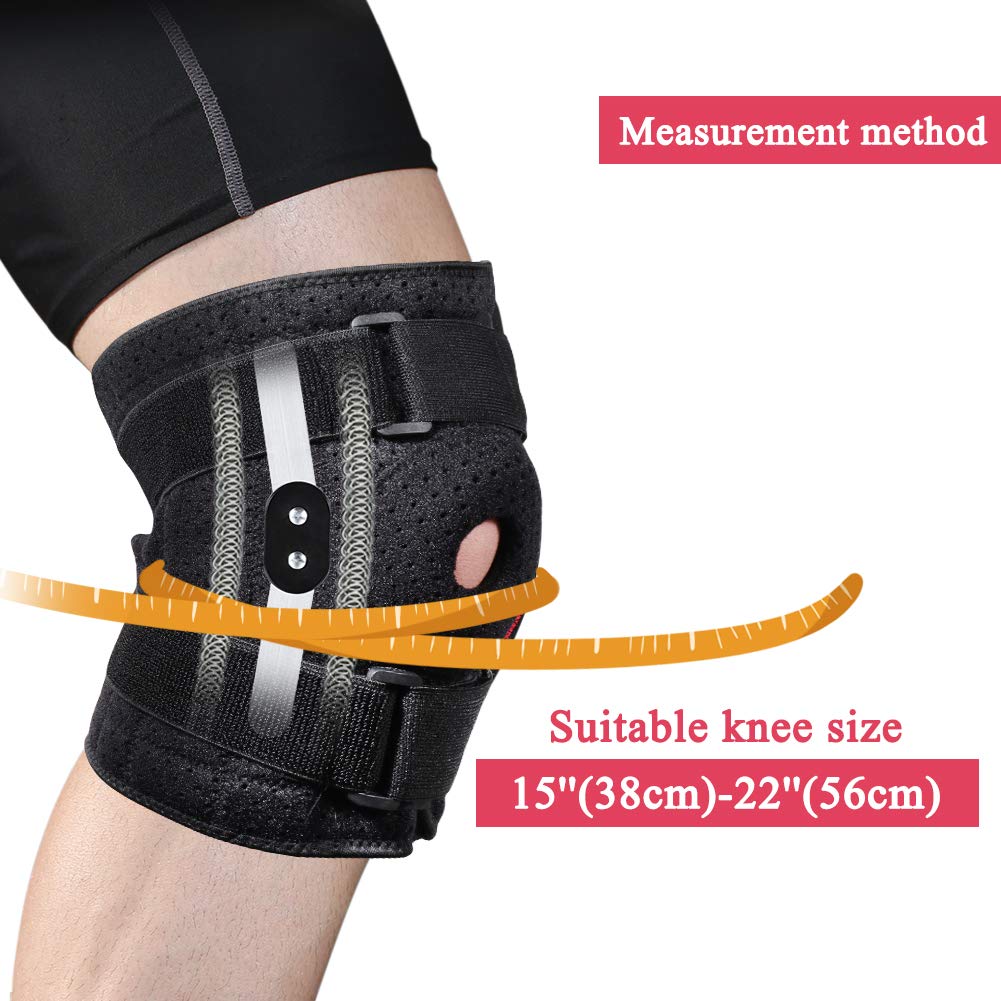 Dynamic Gear Open Patella Stabilizing Knee Brace, Dual Aluminum Stability  Hinges, Padded Neoprene Adjustable Compression Support Brace for Meniscus